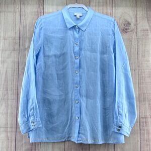 J. Jill Love Linen Light Blue Button Down Shirt Long Sleeve Womens Large
